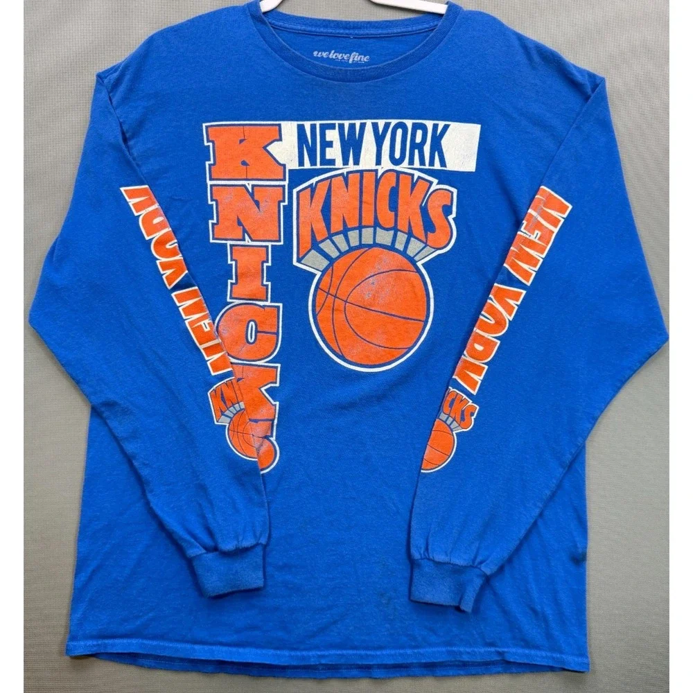 NBA New York Knicks Hardwood Classics Long Sleeve Shirt Blue | Men's XL